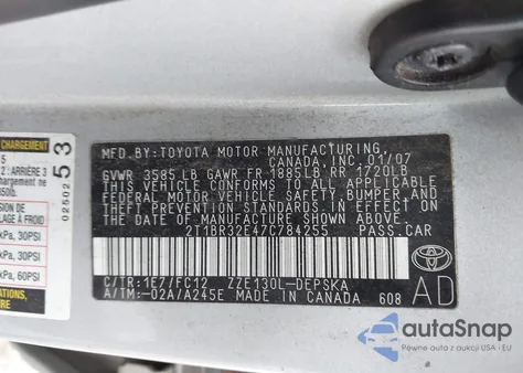 2007 Toyota Corolla S from USA, damaged, VIN 2T1BR32E47C784255